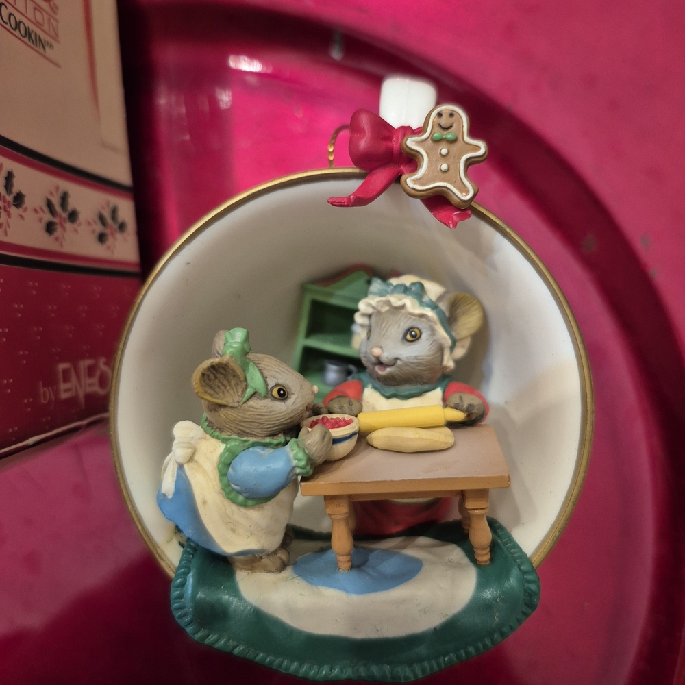 Enesco Holiday Ornament with Mice and Gingerbread in Red and Green